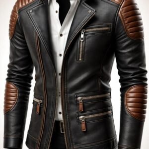 Black and Brown Fitted leather Jacket